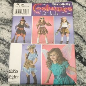Simplicity Kids Costume Pattern 3680 Witch Pirate Cowgirl